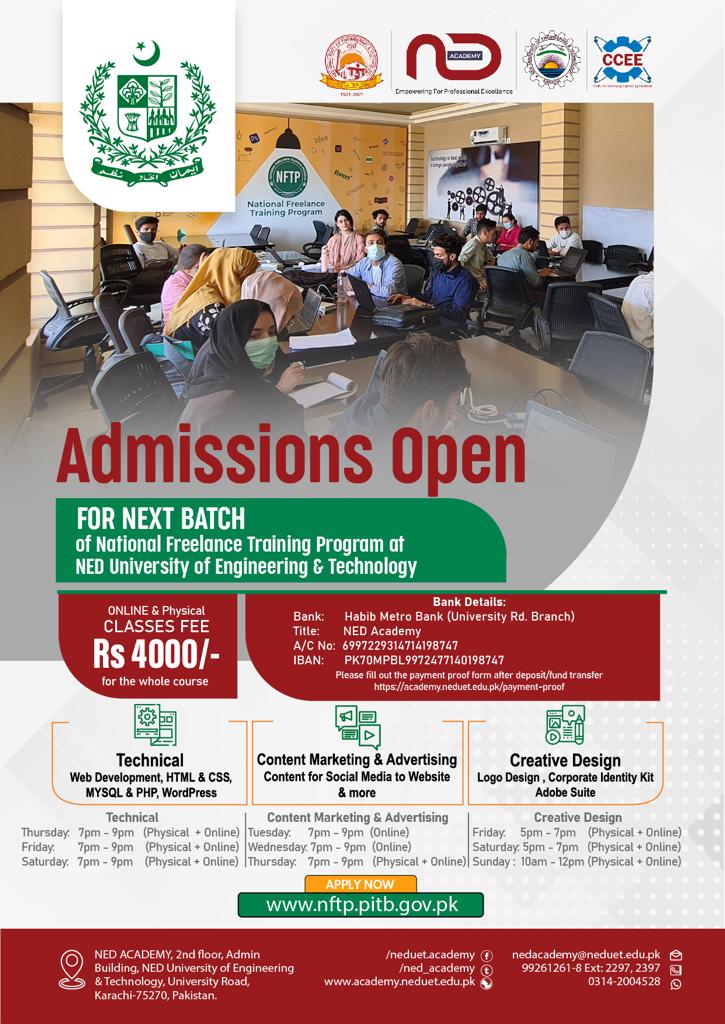 PITB National Freelance Training Program NFTP NED Academy CCEE PITB National Freelance Training Program NFTP NED Academy CCEE