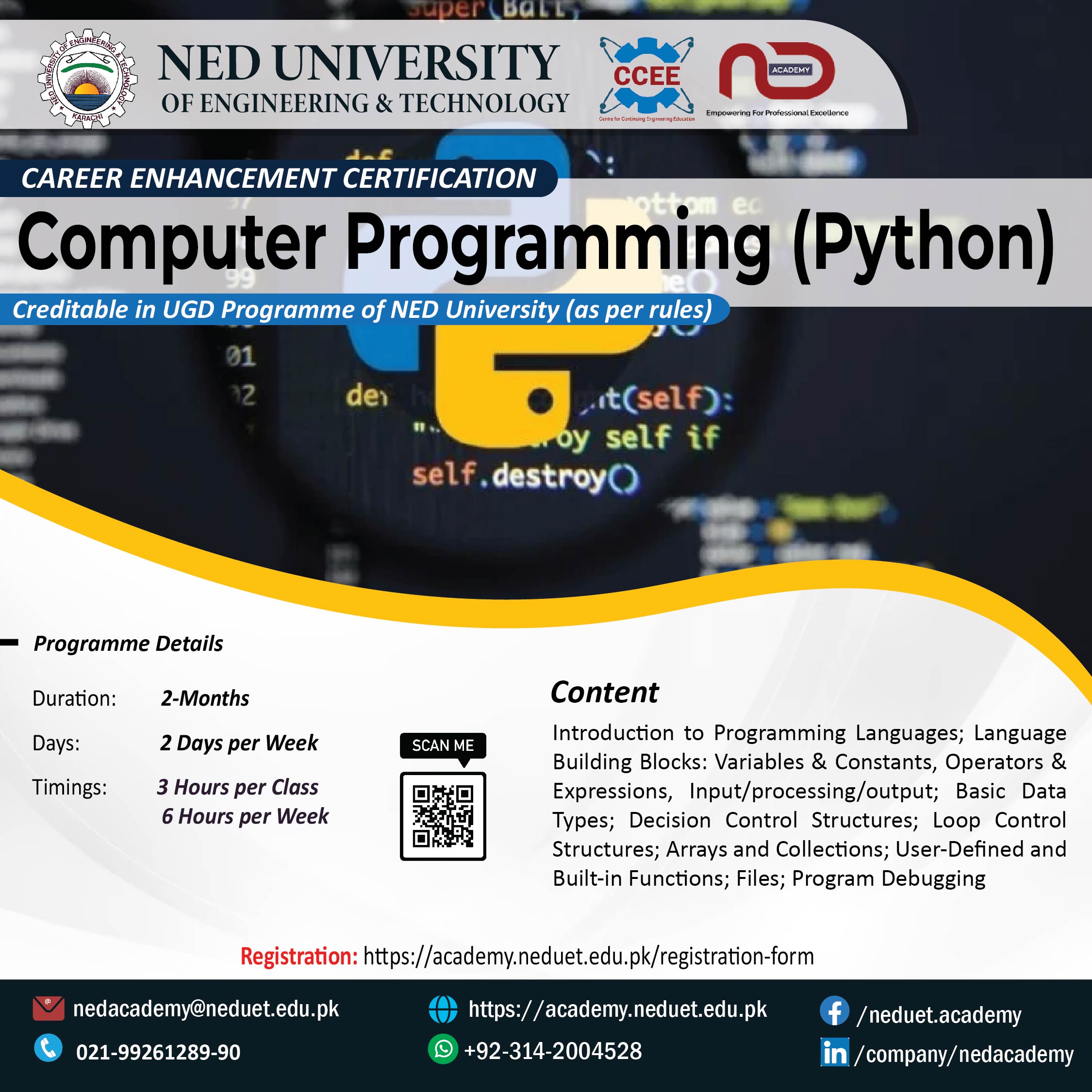 Computer Programming (Python) | NED Academy - CCEE | CMPP | PTMC